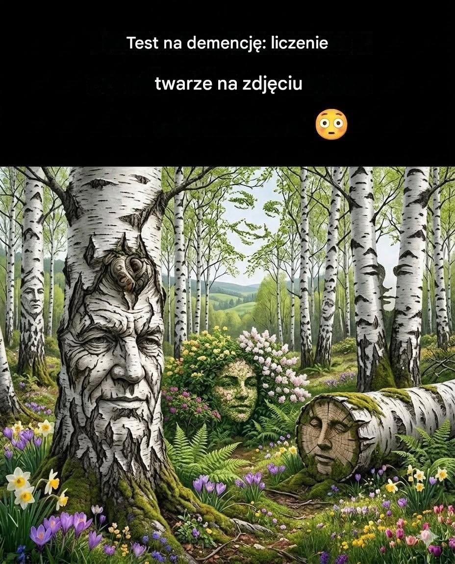 Test na demencję: Policz twarze na obrazku – Ile widzisz ich w lesie?