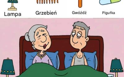 Znajdź lampę, grzebień, gwóźdź, tabletkę.